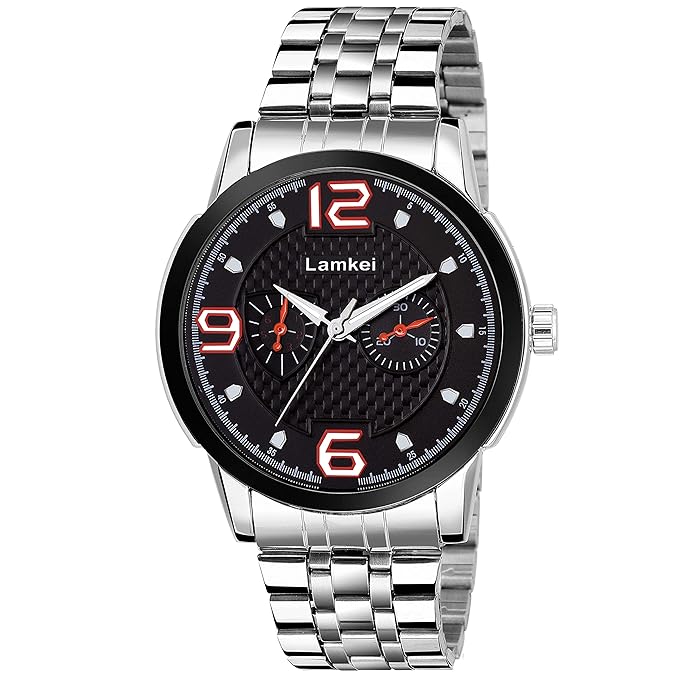 Lamkei Premium Imported Working Chronograph Black Dial Silver Stainless Steel Chain Men�s Watch � LMK-0125