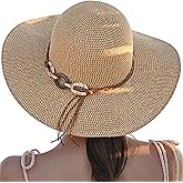 Beach Sun Hats for Women - Wide Brim Straw Womens Summer Hat with Wind Lanyard Roll Up, Foldable Beach Hat UV Protection