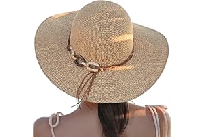 TAVALEU Beach Sun Hats for Women - Wide Brim Straw Womens Summer Hat with Wind Lanyard Roll Up, Foldable Beach Hat UV Protection