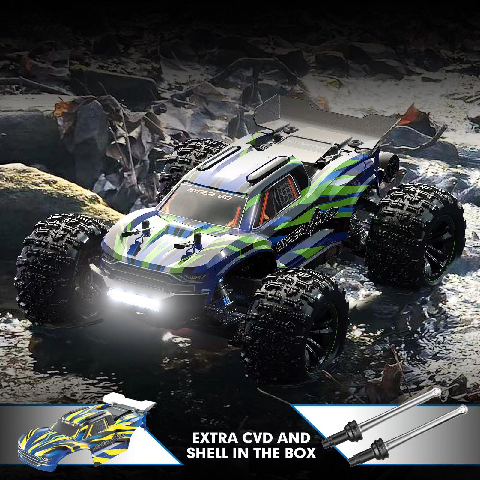 HYPER GO H16GT 1/16 Scale RTR Remote Control Car for Adults, GPS Max 40 Km/h Fast RC Cars with LED Light, Race Offroad RC Monster Trucks, RC Truggy with 2S Lipo Battery