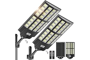 WYWNA 8000W Solar Street Lights Outdoor - Wide Angle Solar Lights Outdoor Dusk to Dawn, Commercial Parking Lot Light Motion Sensor, Heavy Duty Street Light IP66 Waterproof with Remote Control 2-Pack