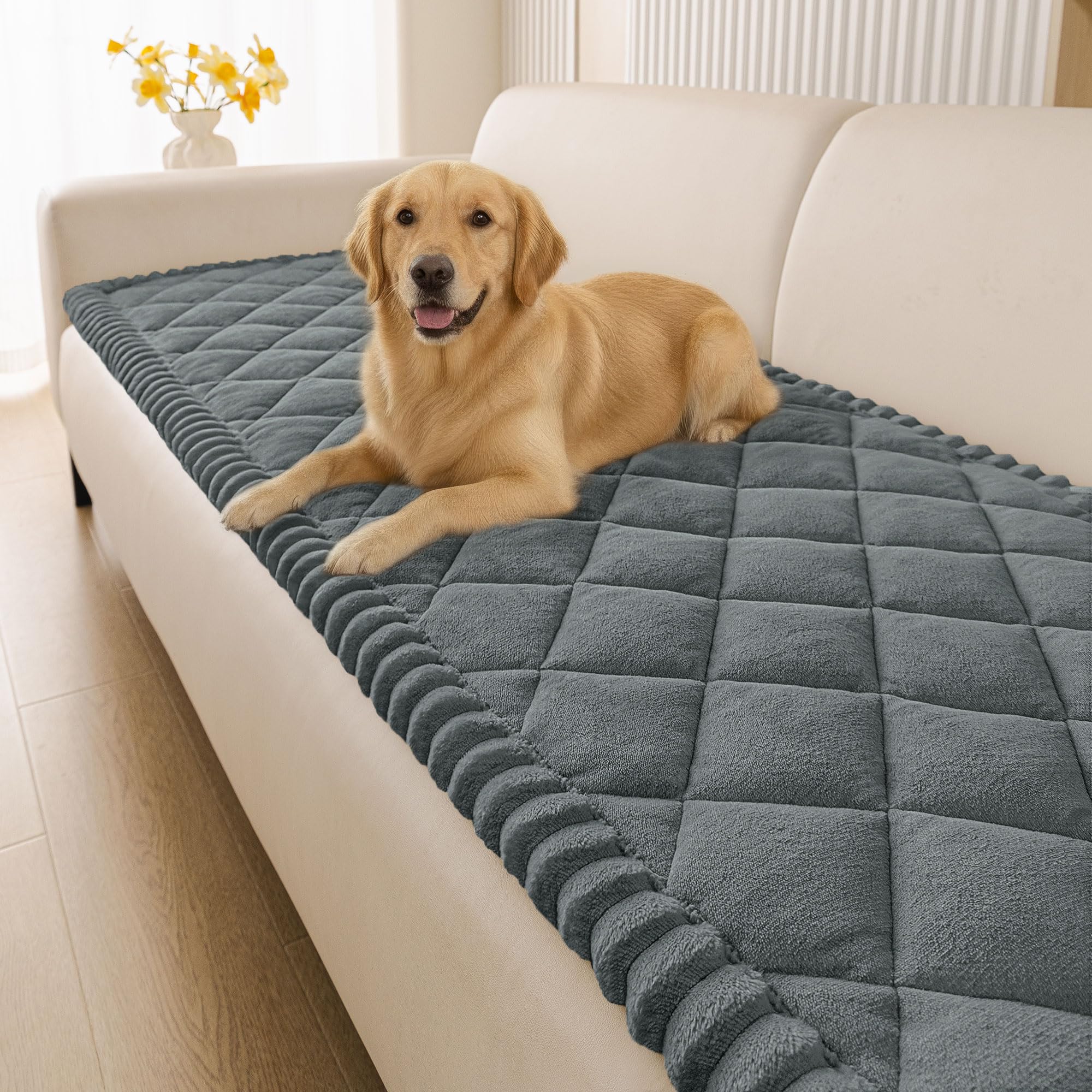 Photo 1 of Smiry Fuzzy Couch Cover for Dogs, Non Slip Washable Pet Sofa Cover, Scratch Proof Hair Resistant Plush Sofa Slipcover, Pet Friendly Couch Cushion Protector for Cat, Dark Grey, 27.6" x 70.9"