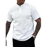 OYOANGLE Men's Short Sleeve Henley Shirts Mock Neck Half Button Textured Vacation Shirt Top