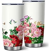 ATHAND Peony Floral Butterfly Tumbler 20oz with Lid, Stainless Steel Insulated Coffee Travel Mug, Cute Spring Hummingbird Birds Flowers Cup for Women, Mom, Friends, Birthday Christmas Gift,1 Pcs