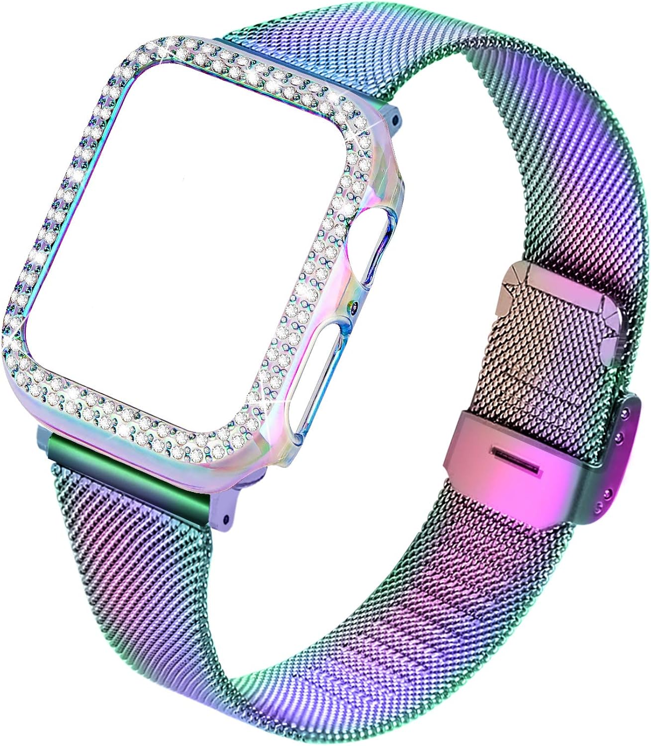 Joyozy Compatible For Apple Watch Bands 38mm 40mm 42mm 44mm,Women Bling Crystal Case Stainless Steel Mesh bands For Iwatch Series 6/SE/5/4/3/2/1(No Tool Needed)