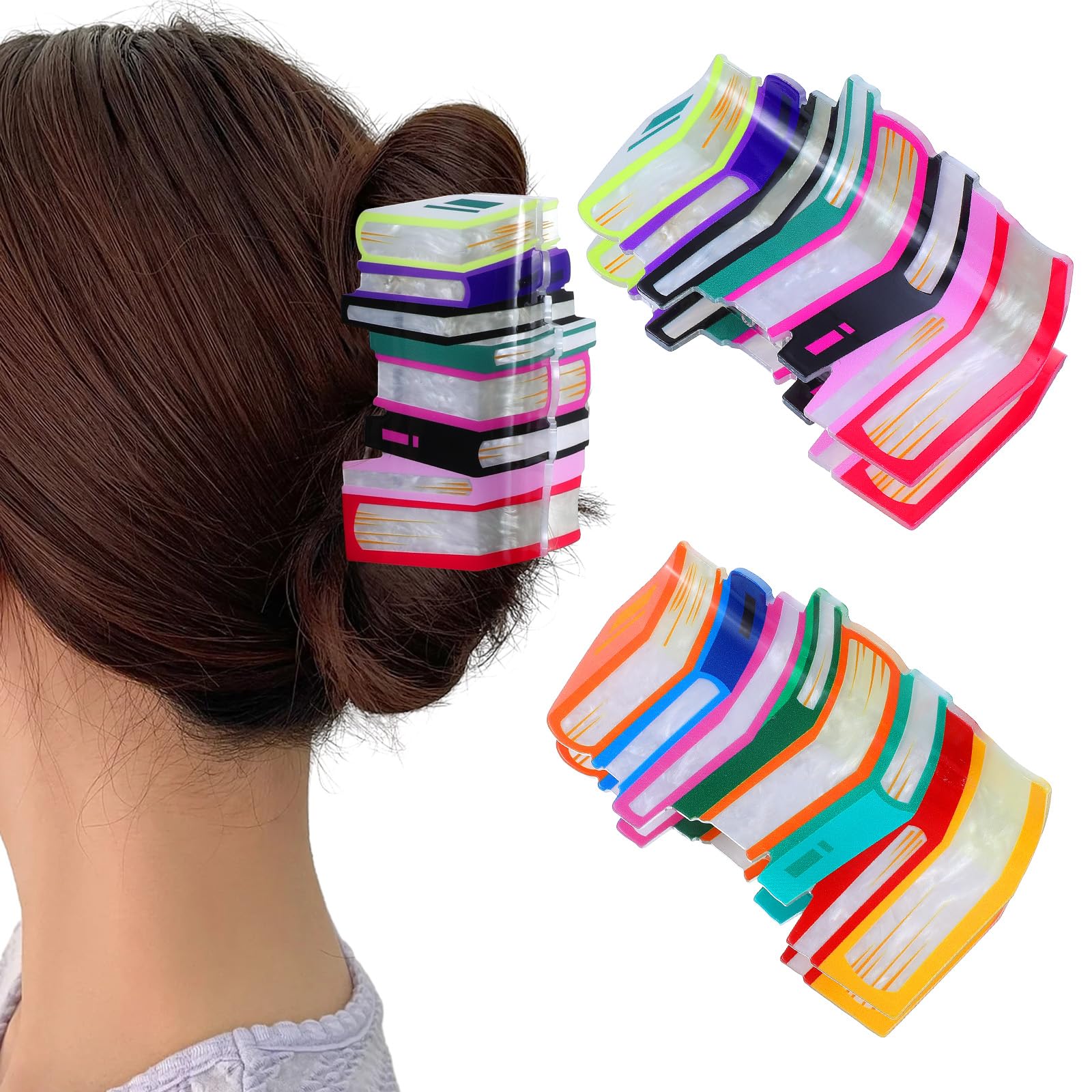 Photo 1 of 2 Pack Book Hair Claw Clips, Back To School Hair Clips for Thin Hair, Fun Hair Clips, Cute Claw Clips for Women, Book Lovers Teacher Appreciation Week Gifts