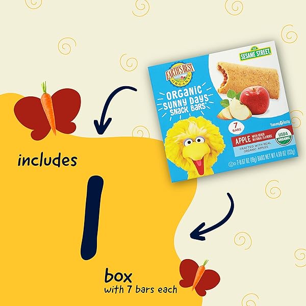 EARTH’S BEST ORGANIC SUNNY DAYS SNACK BARS FOR TODDLERS 2 YEARS OLD AND UP, APPLE FLAVORED WITH OTHER NATURAL FLAVORS, 7 CT