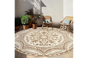 Capslpad 6'x6' Outdoor Rug for Patio Clearance Reversible Mats Round Portable Plastic Straw Carpet Waterproof Boho Indoor Out