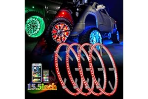 Beatto 15.5inch RGB LED Wheel Ring Light Kit w/Turn Signal and Braking Functionand Can Controlled by Remote and app Simultaneously with Lock Function -4PCS (Single Row)