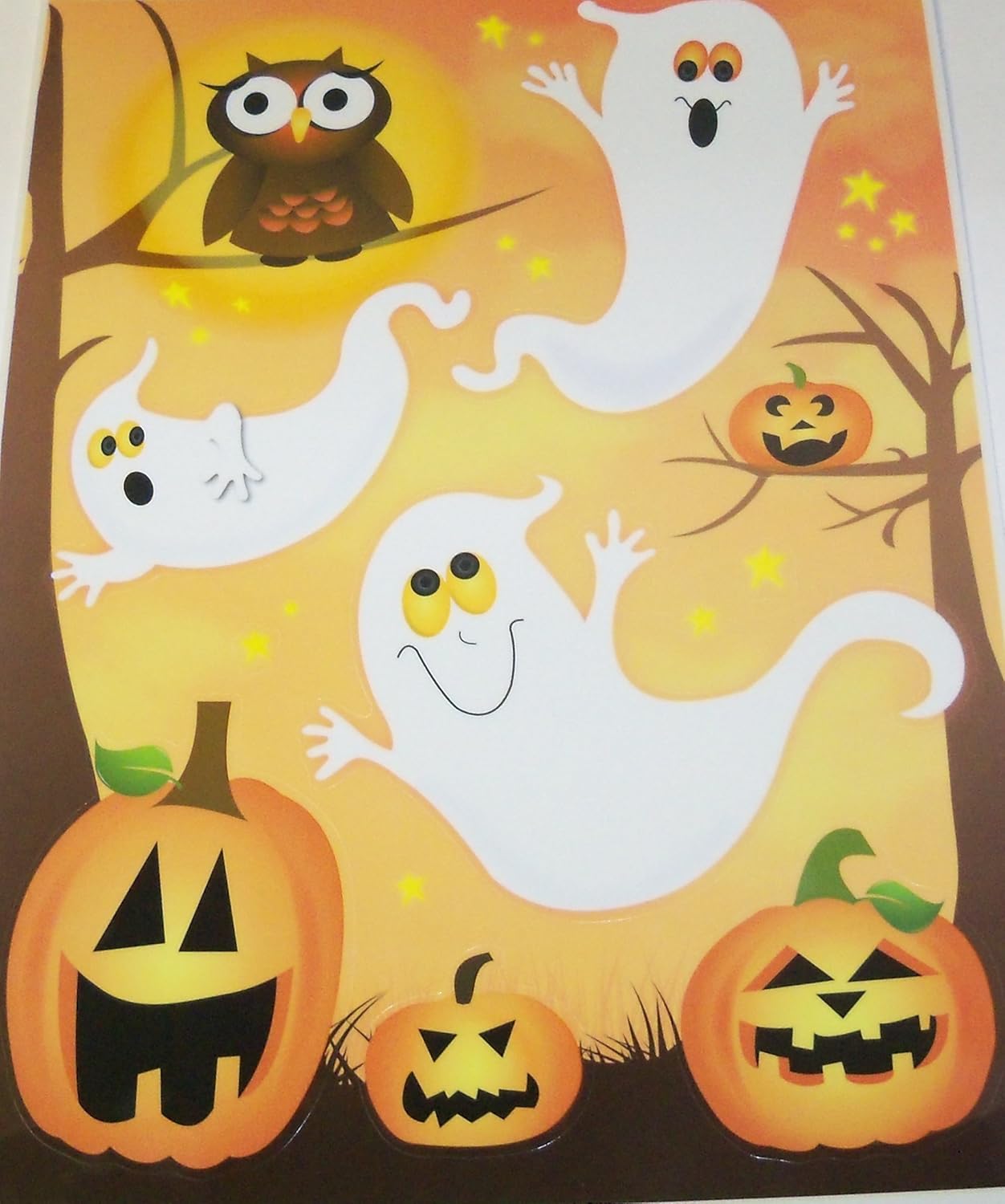 Halloween Reusable Window Cling Owl, Flying Ghosts, Jack