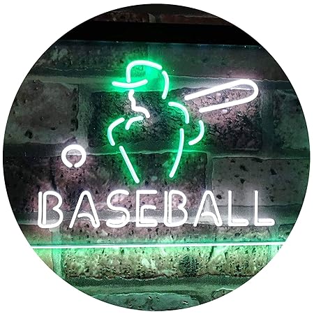 AdvpPro 2C Baseball Sport Man Cave Bar Dual Color LED Neon Sign White & Green 300mm x 210mm st6s32-i2892-wg