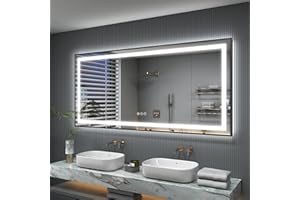 OKPAL 60x28 LED Mirror for Bathroom, Large Black Framed Lighted Bathroom Mirror with Lights, Dimmable, Anti-Fog, 3 Colors, Memory, Shatterproof, ETL Listed (Front and Backlit)