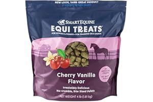 Uckele SmartEquine Equi Treats | Made with Timothy Grass & Sunflower Meal | High-Fiber Horse Treats | Low ESC & Starch | Bite-Sized | No Added Sugar | Cookies for Horses | 4 LB (4 LB, Cherry Vanilla)