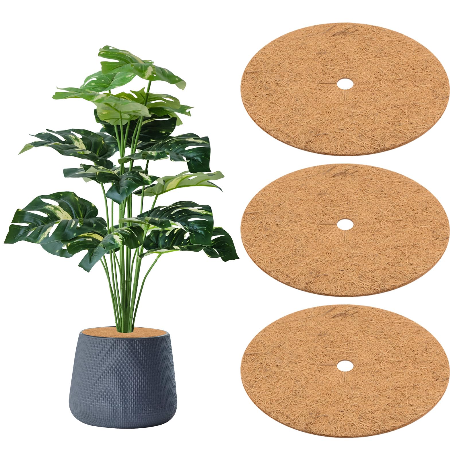 M METERXITY 3-Pack Coconut Fibers Mulch Ring Tree Protector Mat, 37cm Tree Ring Mulch Mat for Indoor Outdoor Plants/Landscaping/Tree Protection Ring Plant Pot Soil Cover [Coconut Brown]