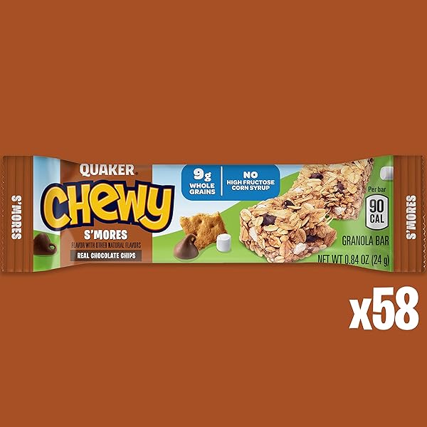 QUAKER CHEWY GRANOLA BARS, S’MORES, 58 COUNT