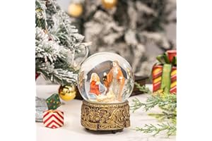 DUSVALLY Nativity-Scene Snow Globe Gift for Kid & Adult, Crystal Musical Glitter Ball for Christmas & New Year, 100mm Glass Water Globe Wind-up Decoration for Home & Office, 5.1''H