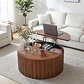 Bifins Fluted Round Lift Top Coffee Table with Storage for Living Room | 31.5" Drum Coffee Table with Hidden Storage Space, Mid-Century Modern Center Table Dining Table for Apartment Office