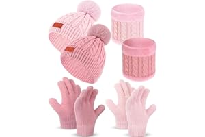HILLBAN 6 Pcs Kids Hat Scarf Gloves Set Girl Boy Pom Kid Winter Beanie Hat Mittens Gloves Neck Warmer Fleece Lining for 1T-5T
