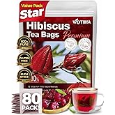 WOTIHA Premium 80 Hibiscus Flower Tea Bags (Flor de Jamaica) - 100% Natural, Tart & Refreshing, Hot or Ice Tea - Rich in Antioxidants, Sugar-Free Caffeine-Free Non-GMO Vegan Gluten-Free.