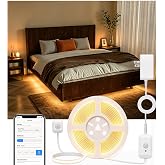 Ameistor Smart Plug-in Dual Motion Sensor COB LED Strip Light for Under Bed, Under Cabinet, Hallway, Closet, 19.6ft APP Control, 3000K Warm White