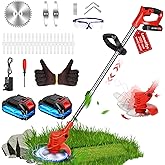 6 inch Electric Stringless Weed Wacker Metal Blade, Electric Weed Trimmer Eater Battery Powered 4000mAh 21V, 3 in 1 Cordless No String Grass Trimmer Mini Mower Edger Brush Cutter,Garden Weed Tool