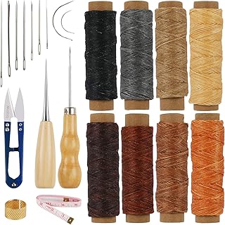 CHIFOOM 22stk Leder Nähen Werkzeug Wachsfaden Wachsgarn Gewachst Sattlergarn Ledernähset Hand Ledernadeln Nähzubehör für lederhandwerk DIY Sewing Craft Hand Nähen