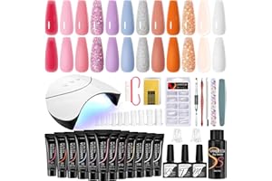 VANREESA Poly Nail Gel Kit Starter Kit 12 Colors Poly Extension Gel Nail Kit with U V Light White Pink Blue Purple Orange Poly Nail Gel with Manicure Tools Set Gifts for Women