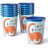 Amscan Pack of 12 Reusable 16 oz Plastic Cups – Durable Party Cups for Kids, Stackable and BPA-Free – Fun Dinosaur Theme Design for Birthdays, Parties, Summer & More