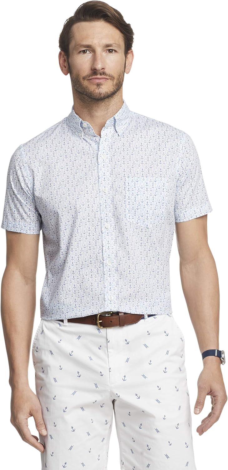 IZOD Men's Breeze Short Sleeve Button Down Patterned Shirt at  Men’s Clothing store