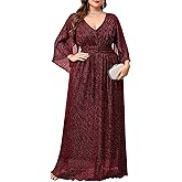TIARALY Plus Size Formal Dress Maxi Sparkly V Neck A-line Handkerchief Sleeve Evening Gown Wedding Guest Cocktail Gala