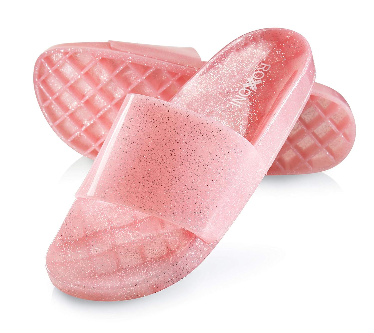 pink glitter jelly slides