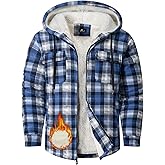WENTTUO Mens Plaid Full Zip Hoodie Warm Flannel Shirt Jacket Fleece Lined Outerwear Coat with Hood