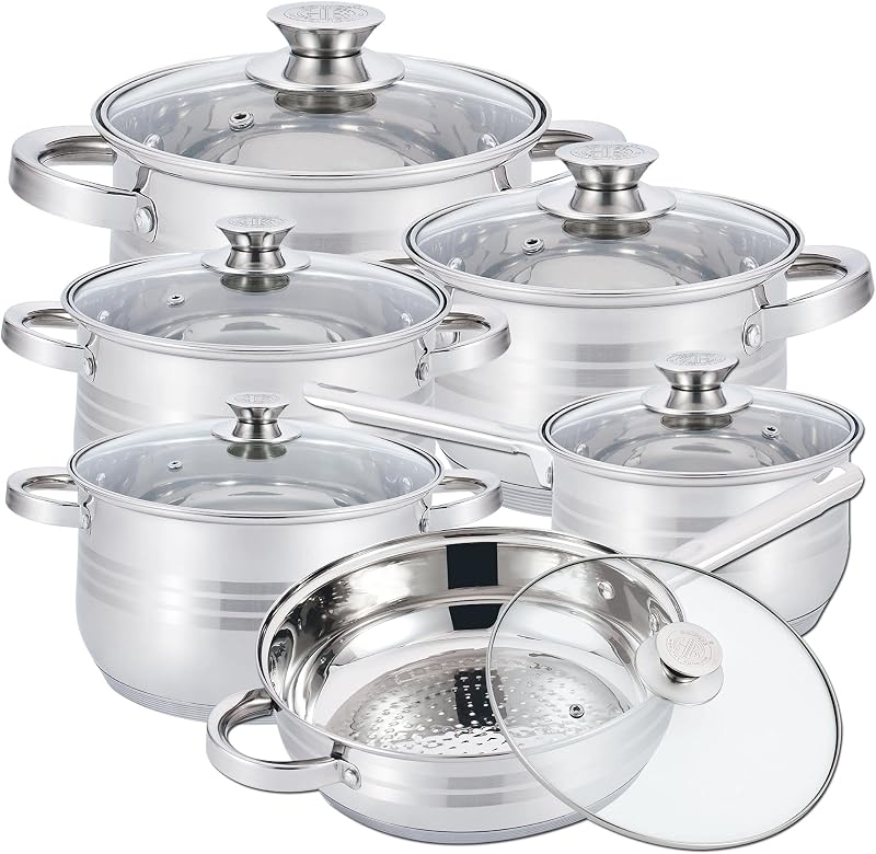 Batterie de cuisine - lot de casserole induction - set casserole et poele tous feux - Batterie de Cuisine 12 Pièces en Acier Inoxydable HG1241 — foto 1 di 4