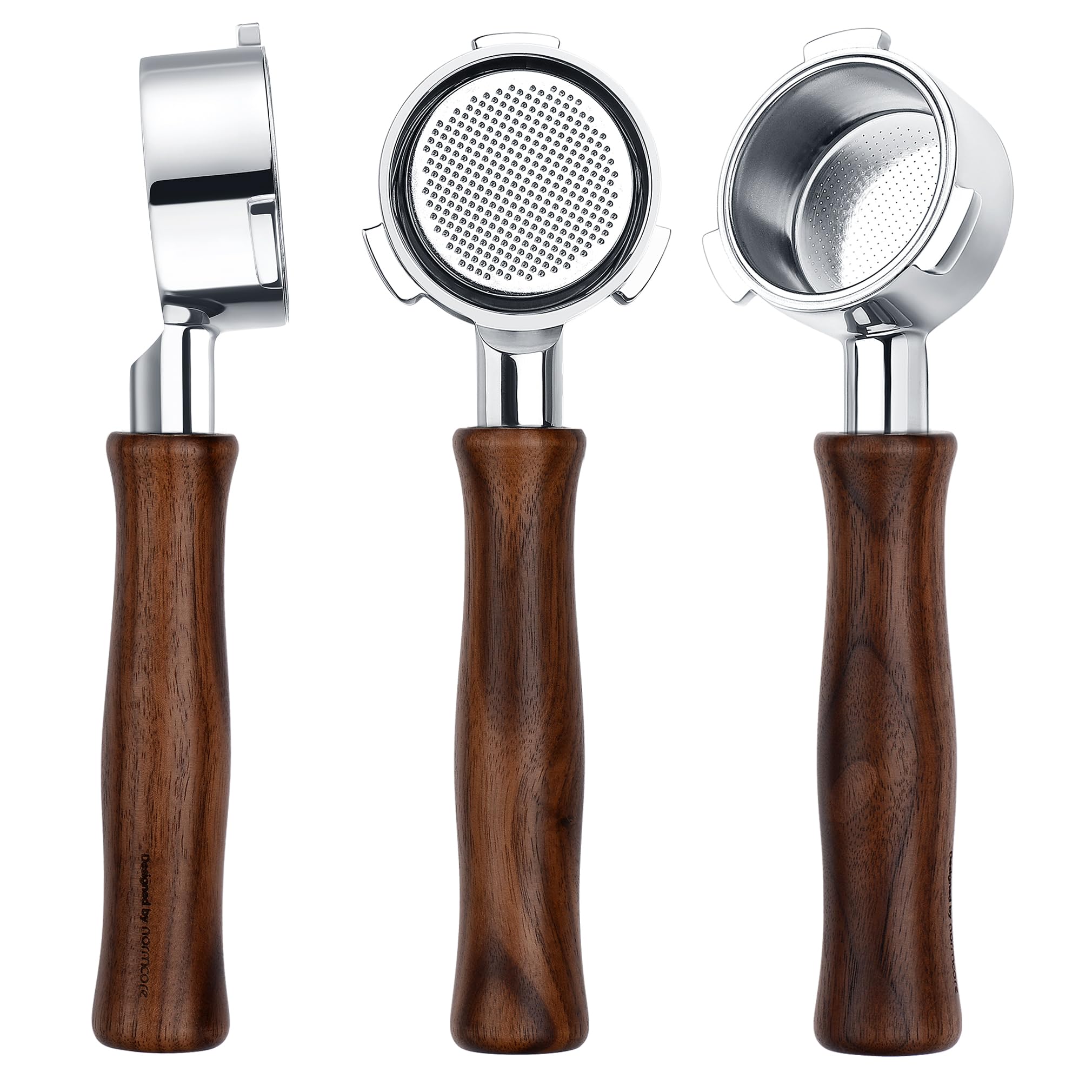 Photo 1 of Normcore 51mm 3 Ears Naked Portafilter for DeLonghi Dedica, SMEG EUPA Machines, Bottomless Espresso Portafilter with 18g Basket, Genuine American Walnut Handle