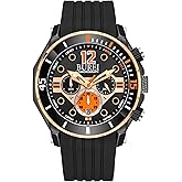 BUREI Men's Black Watch Chronograph Multi-Function Watches Silicone Strap Fashion Waterproof Casual Men's Watch Analog Quartz Watch with Calendar