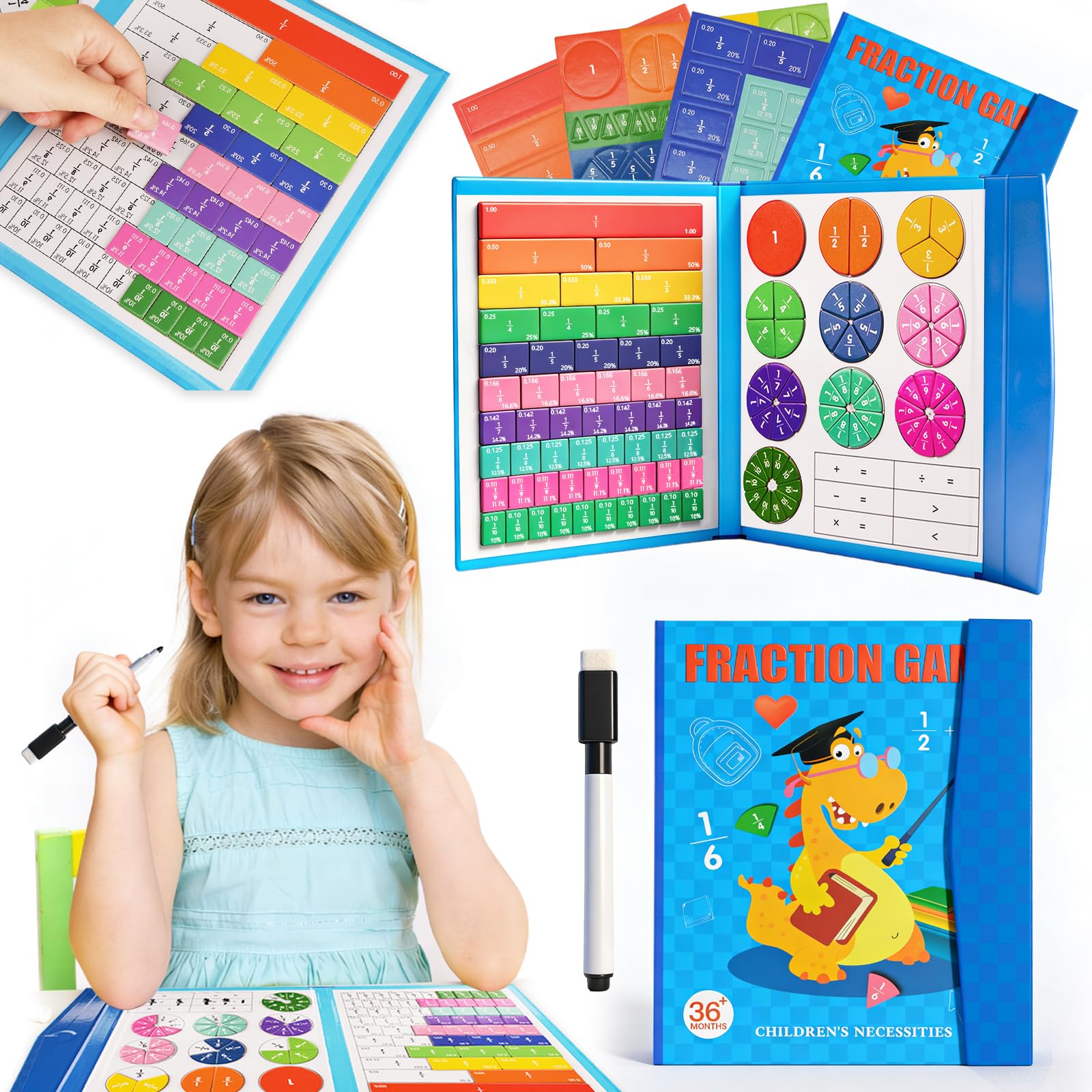 Montessori Magnetic Fraction Puzzle Book - Magnetic Fraction Book Fractions Resources - Interactive Learning Tool for Toddlers and Elementary Students