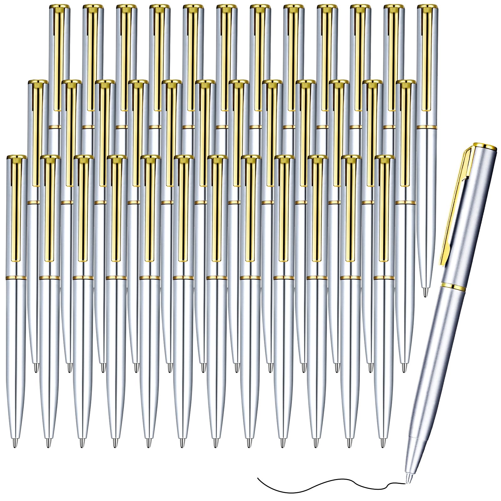Photo 1 of Teling 36 Pcs Small Ballpoint Pen Mini Pens Bulk 4 Inch Short Tiny Small Writing Tool Black Ink for Pocket Notebook Notepads School Office(Silver, Gold,Classic Style)