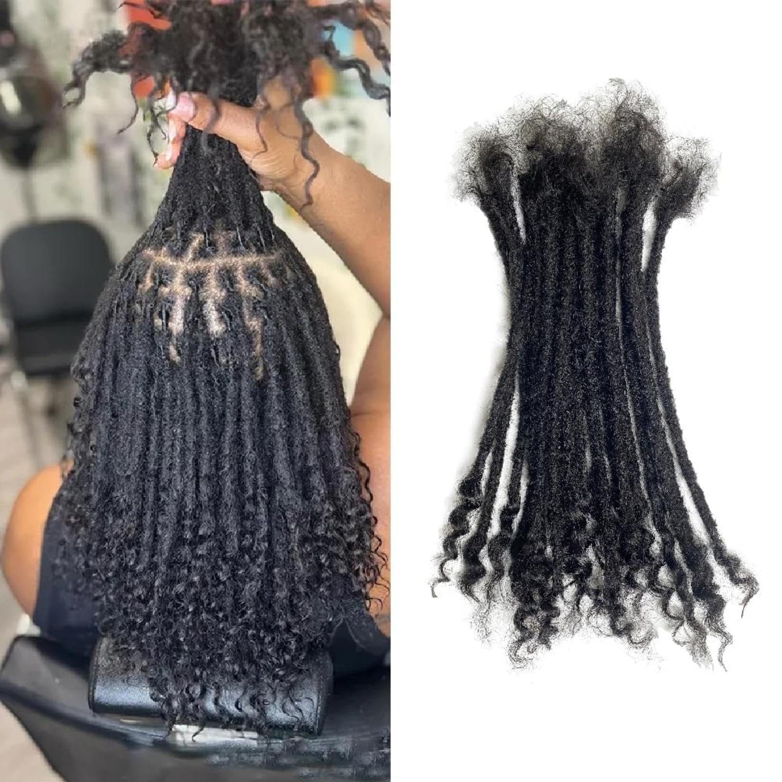 Photo 1 of 0.4cm Width Dreadlock Extensions 12 Inch 30 Strands 100% Permanent Loc Extensions Human Hair with Curly Ends Natural Black Curly Locs Human Hair Can Be Dyed Bleached Curled And Twisted