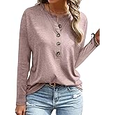 EADINVE Womens Crew Neck Long Sleeve Buttons Tops Fall Tshirts Tee Basic 2024 Blouse Loose Fit Henley Tops