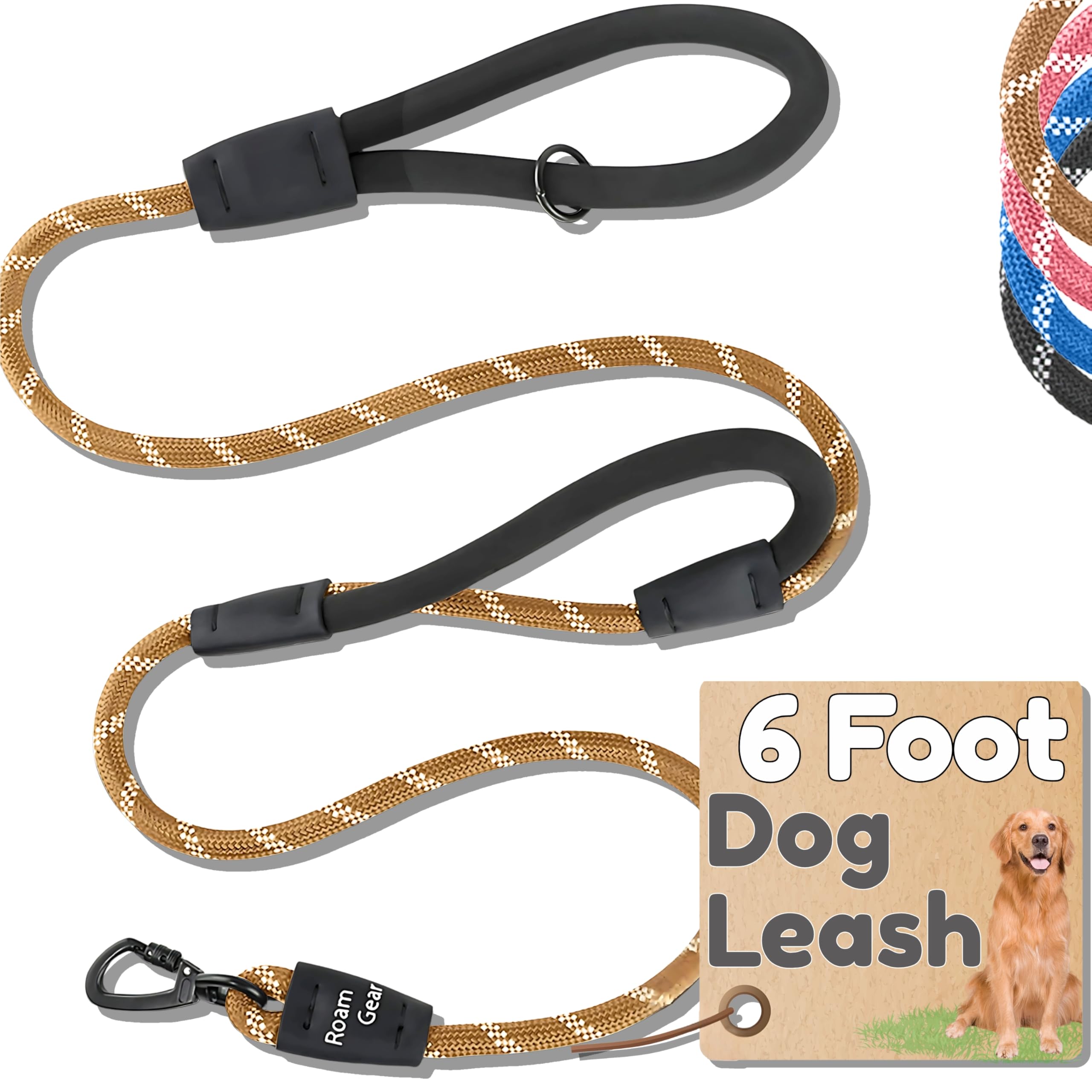 Photo 1 of Premium 6 Ft Dog Leash - Two Extra Padded Handles, Heavy Duty Leashes for Medium Dogs to Large Breeds, Reflective, Shock-Absorbing, Anti-Pull Rope Leash, Strong Pet Lead for Everyday Walks - Roam Gear