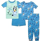 Bluey Unisex Kids' 4-Piece Snug-fit Cotton Short-Sleeve Matching Pajama Set, Soft & Cute for Kids