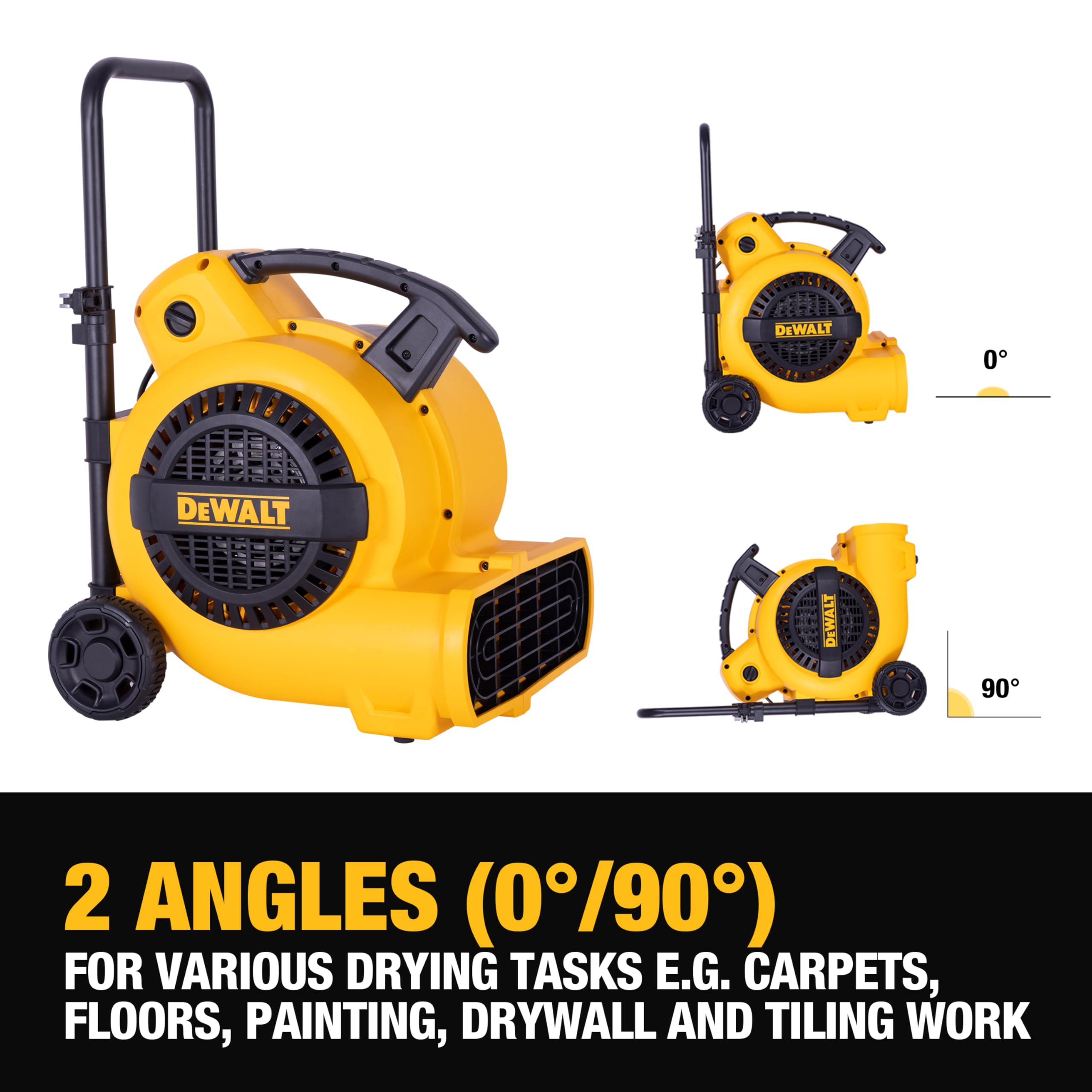 DEWALT 3/4 HP Air Mover, 3 Speed MAX 1800 CFM Floor Fan, Portable Utility Blower Fan, DXAM-2818 Yellow