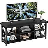 GreenForest TV Stand for TV up to 65 inches, Entertainment Center with 6 Storage Cabinet for Living Room, 55 inch Farmhouse Television Stands Console Table, Industrial TV stands for Living Room, Black