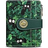 Kelvoris Cute Green Black Cats Grass Small Rfid Women Wallet Bifold Zipper Coin Pocket PU Leather Compact Cash Credit Card Holder Travel Wallet for Female Ladies Teen Girls 1 ID Window 10 Card Slots