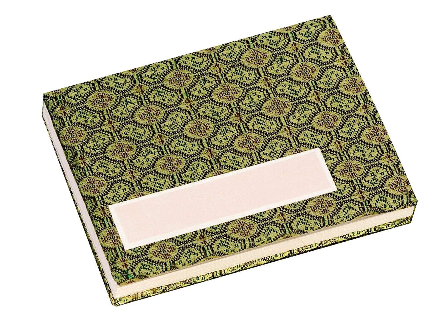 Honsell Leporello 33304 Sketch Book with 22 Sheets = 44 Pages of Chinese Natural White Handmade Cardboard, 25 x 17 cm, 300 g/m², Cover Covered with Brocade-Like, Olive Green Fabric
