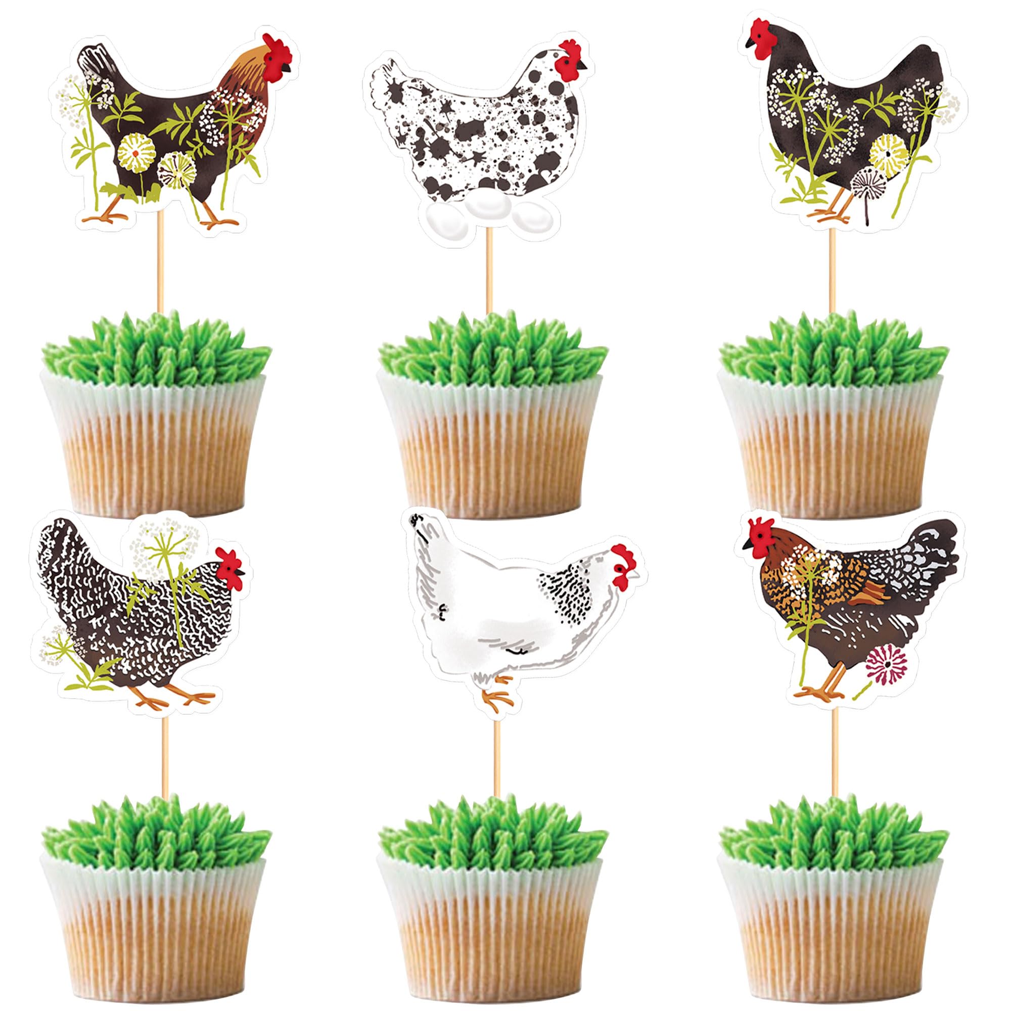 Blumomon 30pcs Hen Cupcake Toppers Hen Cake Decorations Picks Birthday Party Decorations Boys Girls Birthday Baby Shower Farm Party Decorations Supplies — image 1