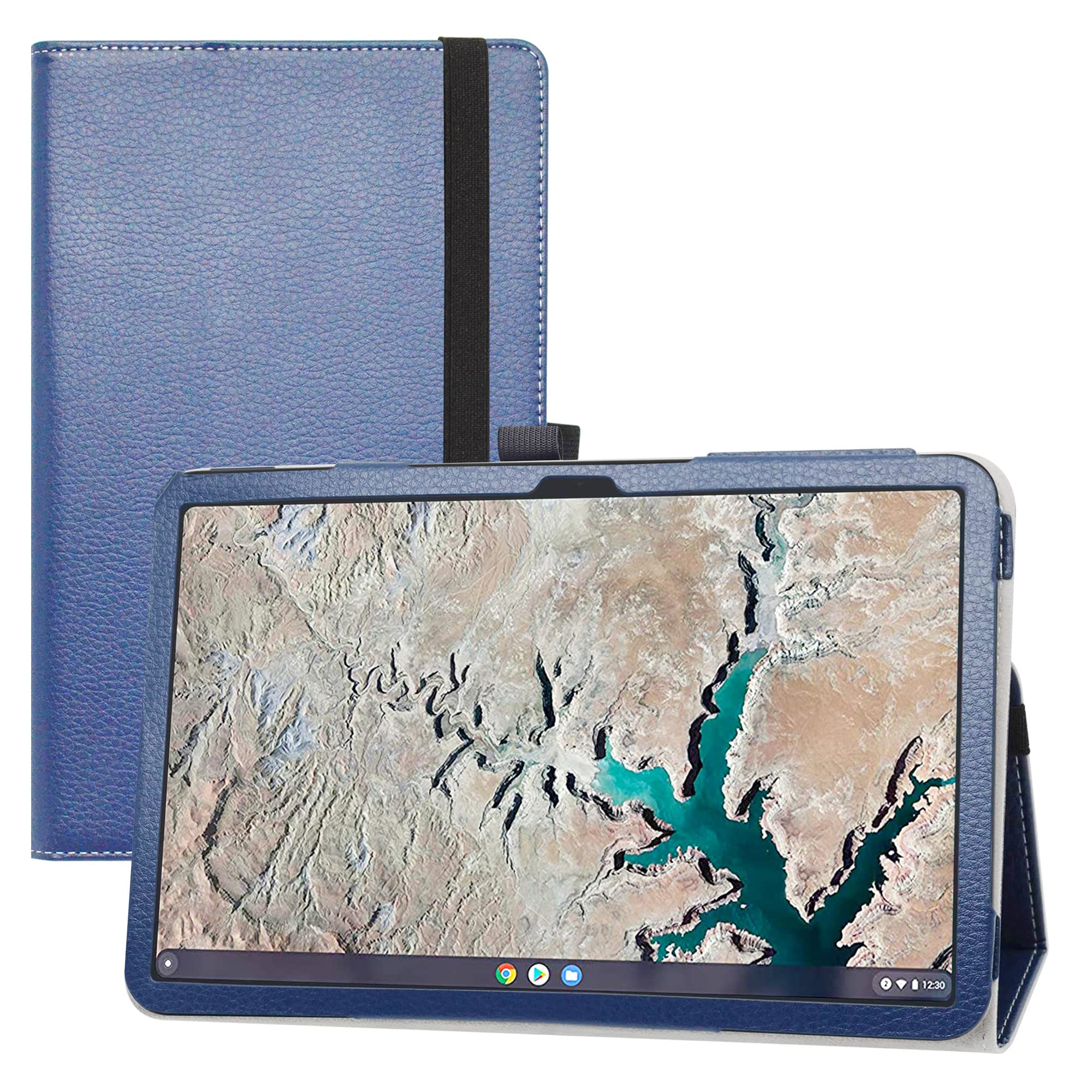 LIFANG Compatible with Nokia T20 Case,Slim Folio Folding Stand PU Leather Cover for 10.4" Nokia T20 Tablet,Dark Blue