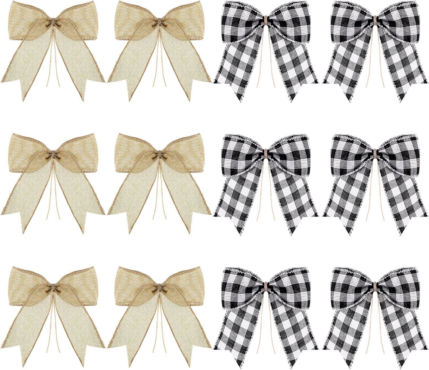 Bows & Ribbons - 12 Pieces Christmas Plaid Bows Buffalo Thanksgiving Fall Decorative Plaid Bows for Halloween Wreaths Tree Party Indoor Outdoor Home Decoration (Black and White, Beige, 6 x 6 Inch)