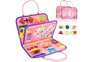 iooo Toddler Busy Board Montessori Toys for 1 2 3 4 Year Old, Sensory Board with Buckles Educational Activities for Learning Fine Motor Skills, Gifts Toy for Girls Boys for Airplane Car (Pink-3)