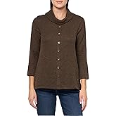 MULTIPLES Women's Three Quarters Sleeves Cowl Collar Faux Button Front Top